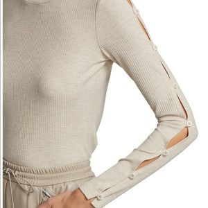 Jonathan Simkhai Cream Button-Sleeve Top